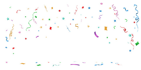 A vibrant PNG confetti border with colorful ribbons, stars, and floating particles, perfect for festive designs, party decorations, and celebratory overlays.