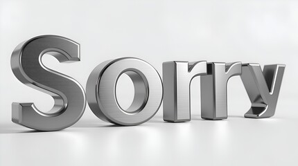 A 3D rendering of the word Sorry in bold metallic letters on a reflective surface, symbolizing an apology