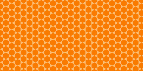 Geometric honeycomb vector seamless pattern with sweet yellow and orange hexagon shapes, ideal for food texture design or art backgrounds