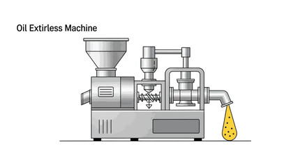 Vintage illustration of an oil extriles machine with a hopper and outlet