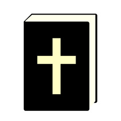 Black bible icon isolated on white background. black book with Christian cross on cover. vector book flat sign