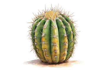 Watercolor Golden Barrel Cactus Plant Isolated on Transparent Background