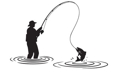 Fishing & Diving Silhouette Vector Bundle: Fisherman, Fish Hooks, Scuba Divers, and Nature Scenes Graphics