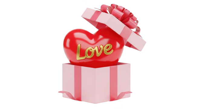 Red heart with love inside an open gift box - Powered by Adobe