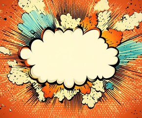 Colorful comic book explosion illustration with speech bubble and stars