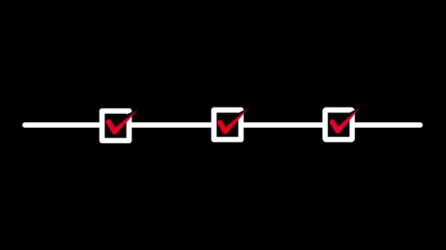 neon 3 step infographic process with check mark icon. infographic step by step process icon animation on black background, step process success with check marks. Step-by-Step Guide: Business Steps.