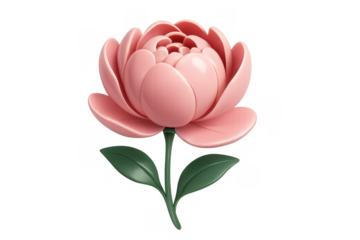 Pink 3d lotus flower, a symbol of purity and serenity, with a green stem and leaves, ideal for elegant design themes