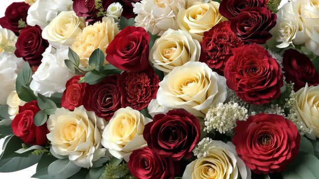 Beautiful arrangement of red and white flowers showcased in a stunning floral design for a special event in a cozy setting