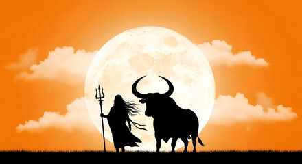 Vector illustration of Hindu Festival Maha Shivratri with Lord Shiva and Nandi Shiva's mount