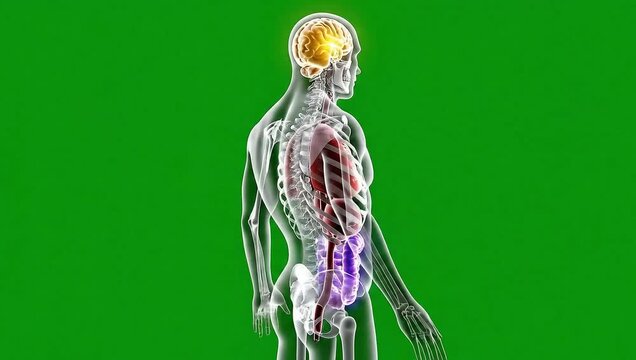  Animated  vector human model anatomy highlighting rotating organs flat vector  green screen video