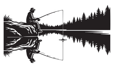 Fishing & Diving Silhouette Vector Bundle: Fisherman, Fish Hooks, Scuba Divers, and Nature Scenes Graphics