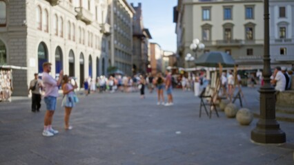 Historic european plaza defocused with soft bokeh and blurred streetscape, outdoor; background backdrop copyspace.