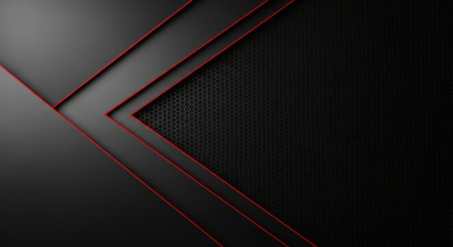 Dark Geometric Background with Red Accents and Hexagonal Texture abstract black 1 - Powered by Adobe