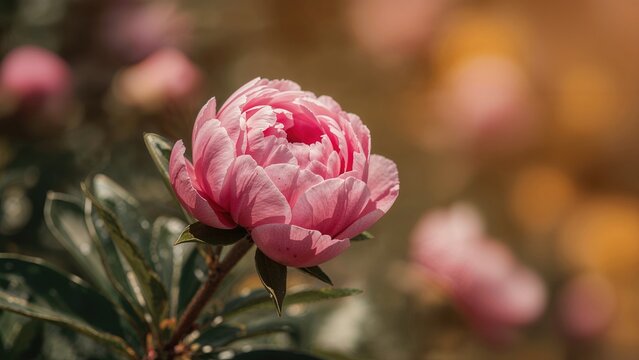 Close-up of a pink peony flower in bloom with blurred background. - Powered by Adobe