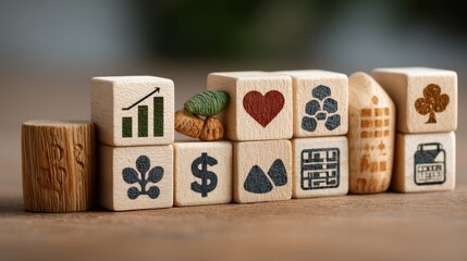 .2026 budget and financial planning strategy concept using wooden blocks with icons, including budget allocation and management for efficient financial strategy