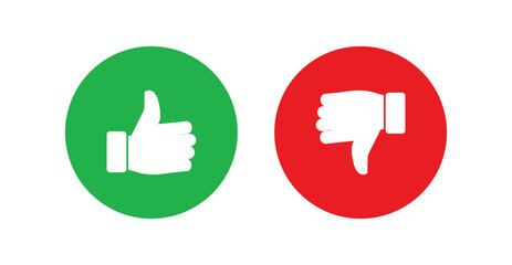 thumb up and down, A graphic showing a green thumbs up and a red thumbs down on a white background for feedback