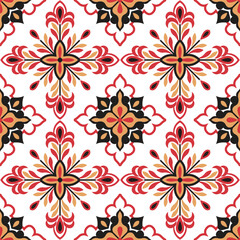 Arabesque pattern seamless flourish mandala background with colorful motifs on a white background