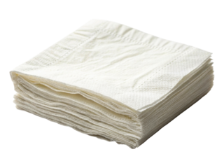 Stack of white paper napkins neatly folded for food service and dining table settings, perfect for catering and hospitality use