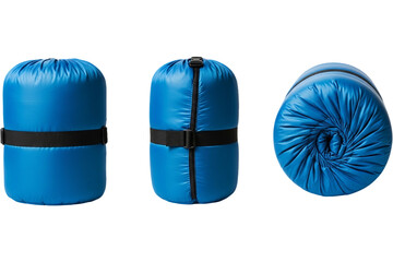 Blue Sleeping Bag Set Packing for Outdoor Adventure Camping Gear Lightweight Equipment Travel on transparent background
