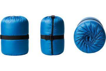 Blue Sleeping Bag Set Packing for Outdoor Adventure Camping Gear Lightweight Equipment Travel on transparent background