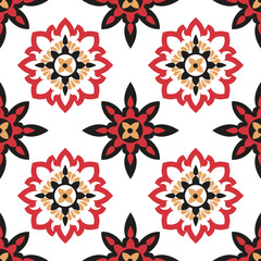 colorful seamless arabesque pattern featuring ornate mandala and decorative flourish motifs