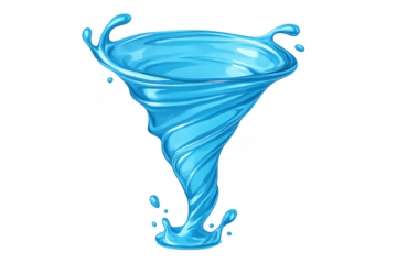 Water vortex vector spinning liquid whirlpool cyclone creating splash. Transparent background for fluid motion concept