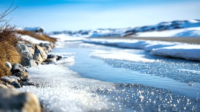 Permafrost thawing in Arctic releasing methane, scientists measuring gas bubbles in tundra, accelerating warming feedback loop, icy white landscapes cracking, environmental alert,