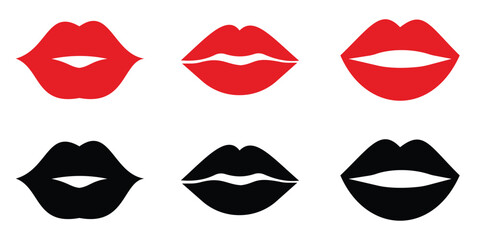 Female Lips & Mouth Icon Set &ndash; Silhouette, Flat and Vector Illustration Collection