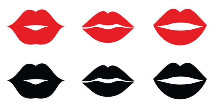 Female Lips & Mouth Icon Set &ndash; Silhouette, Flat and Vector Illustration Collection