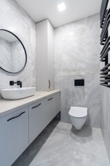 Modern Minimalist Bathroom With Stylish Fixtures and a Clean Marble Design. Home Interior