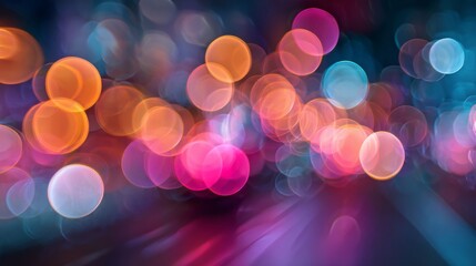Svibrant colorful bokeh light effect with soft blurred circles in orange, pink, and blue for festive backgrounds, abstract glow, and creative digital design projects