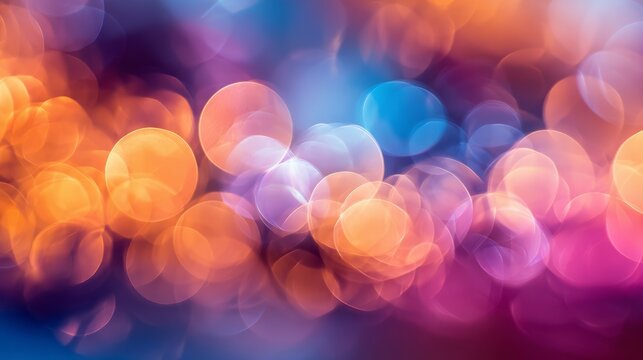 Svibrant colorful bokeh light effect with soft blurred circles in orange, pink, and blue for festive backgrounds, abstract glow, and creative digital design projects