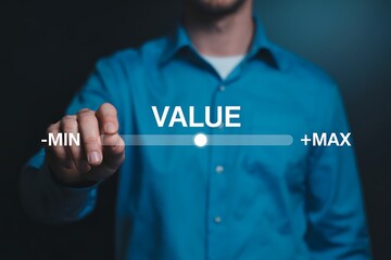 Man adjusting value slider between minimum and maximum