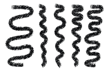 Hand Drawn Vertical Wavy Lines PNG, Black Brush Stroke Squiggles, Tall Curly Rope Texture Waves, Doodle Swirl Dividers SVG