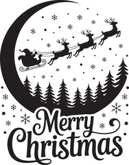 Christmas Scene,Christmas Village vector clipart,Santa Sleigh,Christmas Santa,Cutting Files,Santa's Reindeer,Merry Christmas,Reindeer,Snow Snowflakes Paper Cut