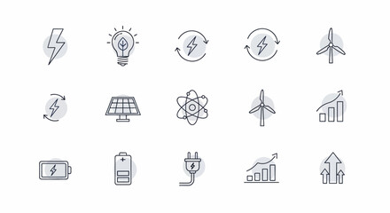 Fototapeta premium Set of Icons Representing Energy and Technology Concepts.