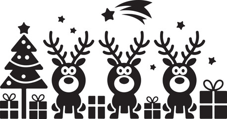 Fototapeta premium Christmas Silhouette Vector Moose and Gifts