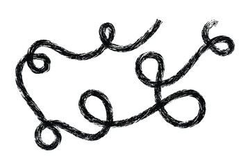 Hand-Drawn Curly Scribble Line Texture. Black Swirl Doodle Stroke Isolated on White Background.