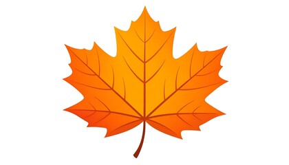 A vibrant, autumnal maple leaf with a gradient of warm colors, transitioning from orange to yellow and red veins, set against a white backdrop