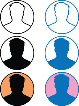 Male User Profile and Account Avatar Icon Set, Man Profile Headshot Placeholder Vector Collection, Colored and Monochromatic Silhouette Person Icons