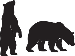 Silhouette of two bears one standing on hind legs the other foraging on white background bear silhouette on transparent background