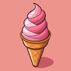 Deliciously sweet, isolated vector illustration of a chocolate ice cream cone dessert
