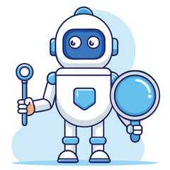 Cute blue 3D plastic robot android character holding a blank futuristic business concept sign illustration