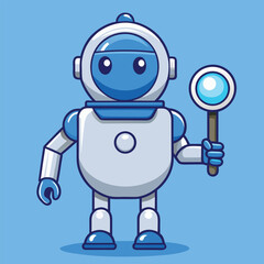 Cute blue plastic robotic toy mascot character illustration standing with futuristic 3d technology design