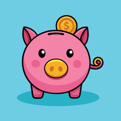 A funny pink pig with a cute smile is a cartoon animal vector illustration on a farm that could be used as a piggy bank icon