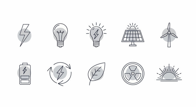 Set of hand-drawn icons representing renewable energy and environmental concepts.