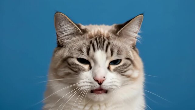 Curious cat expresses a range of emotions against a blue background. capturing the feline world in a split second.