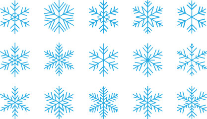 Collection of snowflakes in various shapes, Set of design materials for winter and Christmas Day