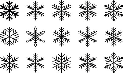 Collection of snowflakes in various shapes, Set of design materials for winter and Christmas Day