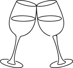 Continuous one line drawing isolated on white background. Vector outline contour glasses of champagne sketch